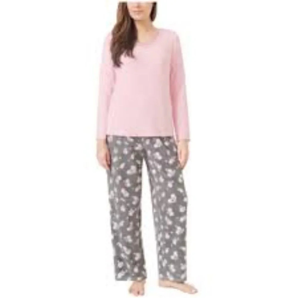 Aria Collection Womens Stretch Microfleece 2 Piece Pj Set New